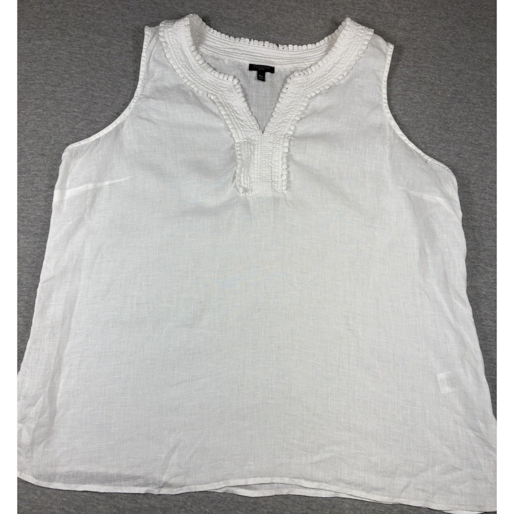 Talbots Women's 100% Linen Sleeveless White Camisole Top Crochet Size XL Petite - Picture 2 of 12